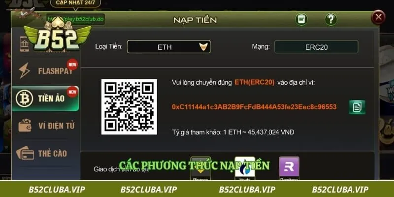 Các phương thức nạp tiền